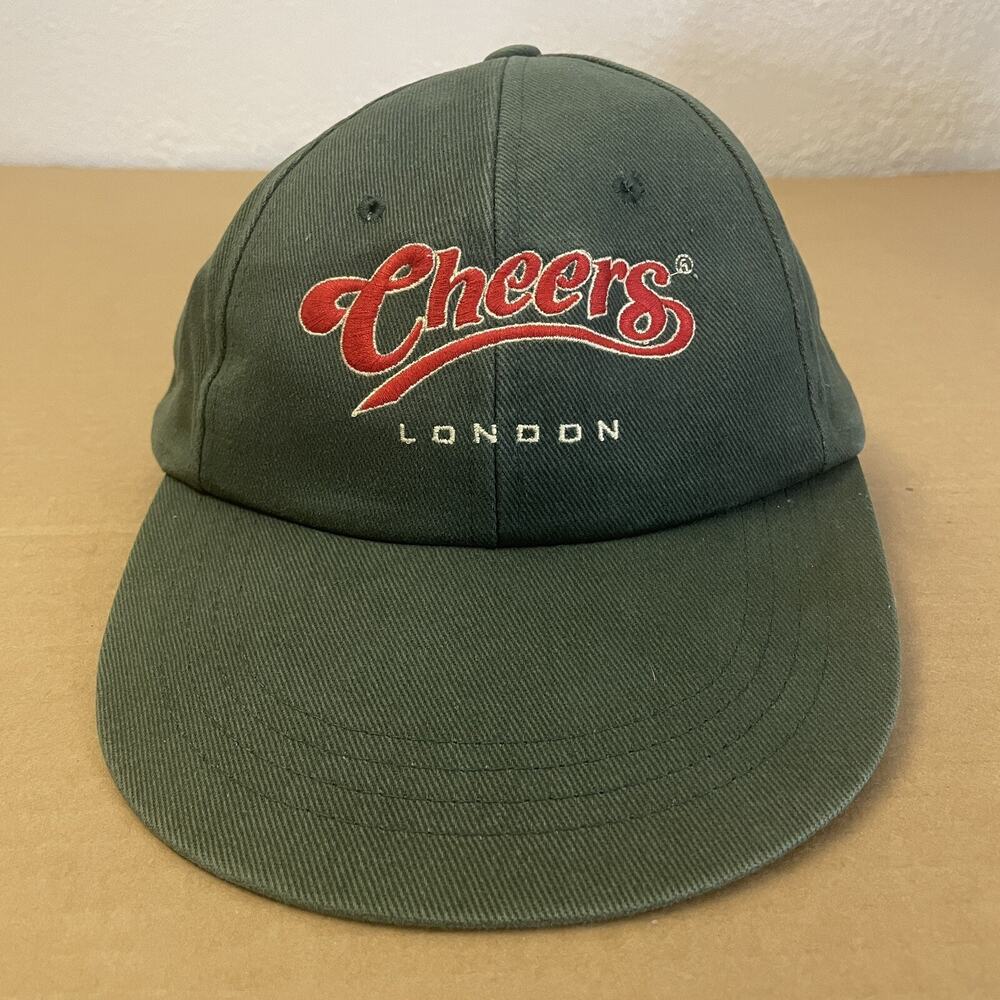VINTAGE Cheers London Hat Cap Strap Back Adult Green OS TV Show 90s Stretch Mens